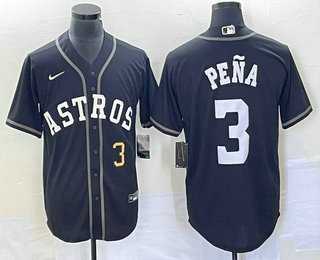 Mens Houston Astros #3 Jeremy Pena Number Black Cool Base Stitched Baseball Jersey